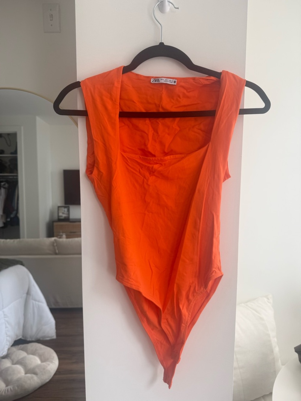 Zara Bright Orange Sleeveless Scoop-Neck Bodysuit